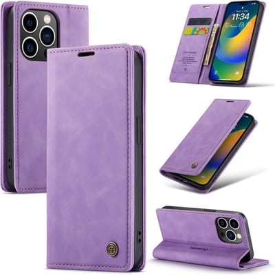 Casemania Hoesje Geschikt voor Apple iPhone 14 Pro Bright Lila - Dunne Portemonnee Book Case - Slim Wallet Case met Pasjeshouder