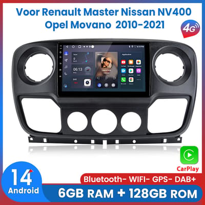 Awesafe Carplay Autoradio Geschikt Voor Renault Master / Nissan NV400 / Opel Movano 2010 t/m 2021 - Android 14 - Draadloos Apple Carplay & Android Auto - RAM 6GB + ROM 128GB - 8-Core processor - Bluetooth & Wifi - GPS Navigatie
