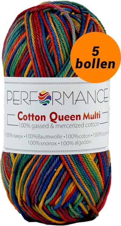 5 bollen haakgaren katoen warm regenboog (9158) - Cotton Queen multi garen