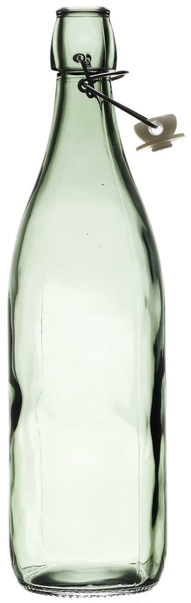 Home Deco Factory Beugelfles/weckfles - glas - groen transparant - luchtdicht - 1.0 liter - waterfles - limonade - 8 x 32 cm