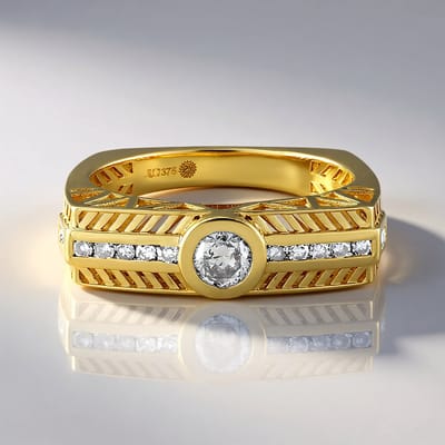 Cavill - Gouden ring 9 karaat met I2 diamant 0,351 ct - briljant geslepen Afrikaans - geometrisch patroon - elegante dames ring