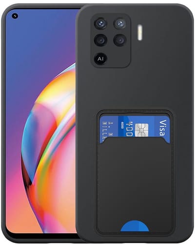 Geschikt voor Oppo A94 4G / Reno 5 Lite Telefoonhoesje met TPU Pasjeshouder - Flexible Back Cover Case Siliconen TPU with Cardslot - Zwart - Smartphonica geschikt voor Oppo A94 4G;Oppo Reno5 Lite