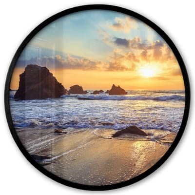 Poster in lijst Rond - Fotolijst 40x40 cm - Posters - Strand - Zonsondergang - Natuur - Zee - Landschap - Ronde posterlijst zwart - Decoratie - Wanddecoratie woonkamer - Muurdecoratie slaapkamer