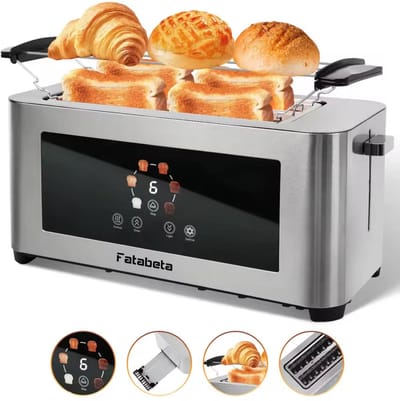 Digitale Broodrooster 4 Sneden – 1400W – 6 Bruiningsstanden – Touchscreen – Ontdooifunctie – Opwarmrek – RVS Zilver