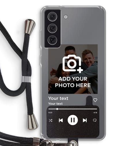 Gepersonaliseerd - Case Company® - Hoesje met koord geschikt voor Samsung Galaxy S21 FE hoesje met Koord - Music Player - Telefoonhoesje met Zwart Koord - Bescherming aan alle Kanten en Over de Schermrand
