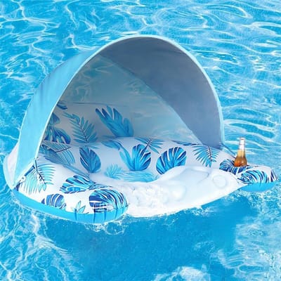 Waterhangmat - Tanning bed - Luchtbed zwembad - Zwembad Float met luifel bekerhouder - met verstelbare zonnekap - Zwemband voor volwassenen - blauw