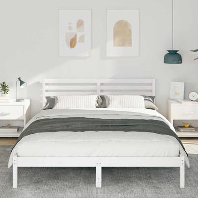 vidaXL - Bedframe - met - hoofdeinde - Wit - 160 - x - 210 - cm - Massief - grenenhout