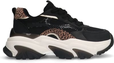 Sacha - Dames - Zwarte sneakers met leopard print - Maat 36