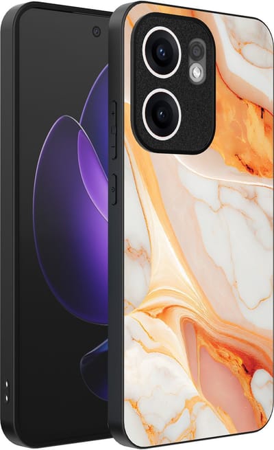 Smartphonica Telefoonhoesje Geschikt voor Oppo Reno 13F met marmer opdruk - TPU backcover case marble design - Oranje geschikt voor Oppo Reno 13F