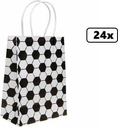 24x Koordtas voetbal 16cmx9cmx22cm - goodiebag|papieren|draagtas|tas|koord|festival|kado|themafeest|party|geschenken