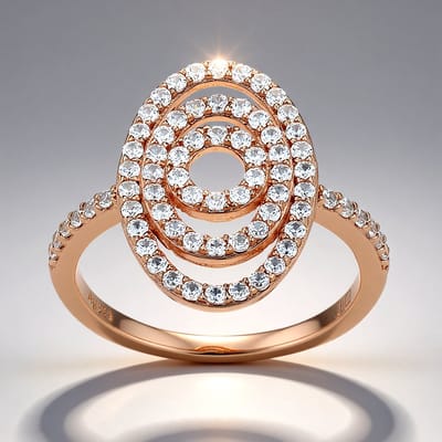 Cavill - Zilveren Ring Rosé Verguld - 72 Nigeriaanse Zirkoon 0,702 ct - 925 Sterling Zilver - Ovale Elegante Damesring - Maat 18 19