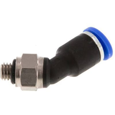 4mm x M 5 45 graden L-verbinding Messing/PA 66 Insteekfitting Buitendraad NBR [2 Stuks]