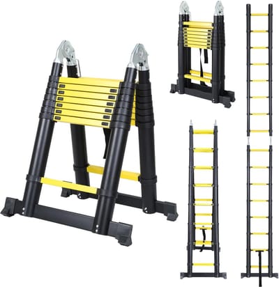 Telescopische Ladder - Opvouwbare Klimhulp - Klus Klaren - Lichtgewicht Aluminium - 5 Meter - Zwart
