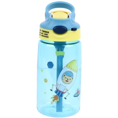 Gobelet à eau anti-fuite bleu clair 480 ml pour enfants, gobelet à paille portable pour l'école et les voyages L