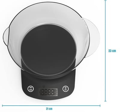 DYNA® Keukenweegschaal digitaal met kom - Keukenweegschaal - Keukenweegschaal digitaal - Zwart - 21cm x 25cm x 12cm