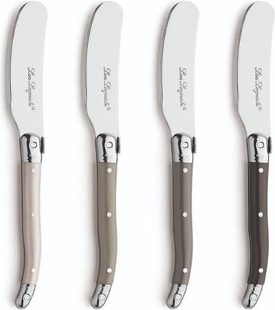 Lou Laguiole – 4-delige botermessenset – In houten kistje - Mix van authentieke kleuren (peper, grijs, parelmoer, taupe) – 16 cm – Vaatwasmachinebestendig - Botermesje