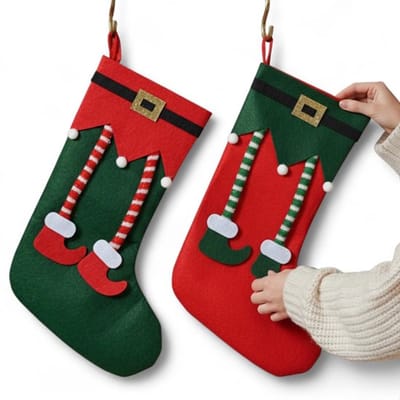 Kerstkousen set van 2 - decoratieve vilten sokken - elfendesign - geschenkverpakking - 36,5 x 24 cm - duurzaam polyestervilt