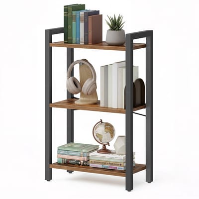 Geargalaxy Boekenrek - Opbergkast - Vakkenkast - Open Kast - Boekenkast - Kamerkast - 3-Laags Design - 24x40x107cm - Bruin & Zwart
