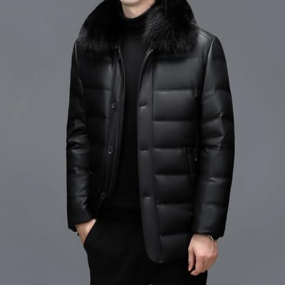 Heren Leer Leren Jas Grote Maat Papa's Verdikte Donzen Jas Heren Losse Jas Middellang 3XL black