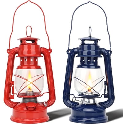 Dailygoody - Camping Kerosene Lamp - Vintage Olie Lantaarns - Draagbaar Retro Licht - Rood en Blauw - Perfect voor Picknick en Outdoor - Tuin en Patio