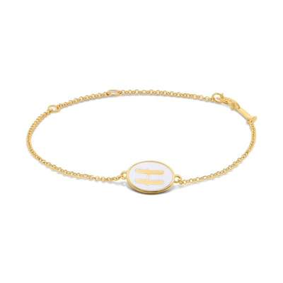 New Bling 9LA-20058-H Zilveren Armbandje met Letter - H - Ovaal - 12x8,6mm - Wit - Zilver - 16+2+3cm - Verguld/Goud op Zilver
