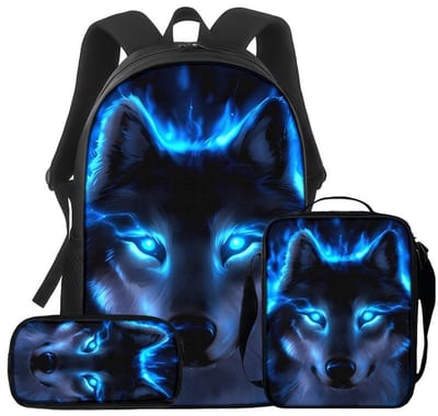 Rugzak wolf | stoere tas voor school | Bliksem Wolf Rugzak | 15 - 20 liter | Rugtas, etui en lunchtas met mooie 3D geprinte details | 3-delige set jongens schooltassen | grote schooltas