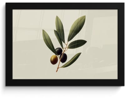 Poster in lijst - Fotolijst 30x20 cm - Posters - Olijftak - Donkergroen - Olijven - Posterlijst zwart - Decoratie - Wanddecoratie woonkamer - Muurdecoratie slaapkamer