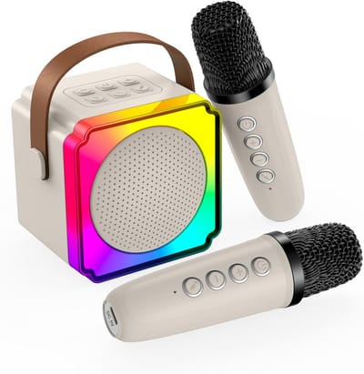Draagbare Karaokemachine voor Kinderen met 2 Draadloze Microfoons en LED Verlichting