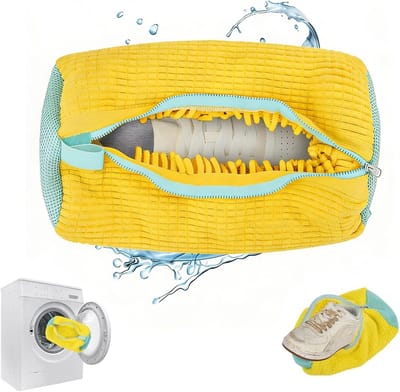 Schoenpoetszak voor Wasmachine, Herbruikbare Waszak voor Schoenen in Geel, Geschikt voor Alle Schoenformaten en -types, Ideaal voor Onderhoud en Bescherming