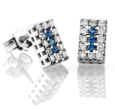 Orphelia OD-5139 - Oorknoppen - Witgoud 18 Karaat - Diamant 0.32 ct / Saffier 0.10 ct