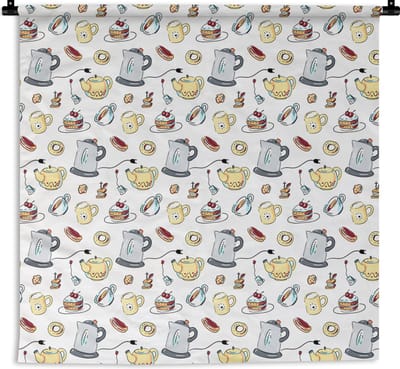 Wandkleed - Wanddoek - Patronen - Thee - Taart - High tea - 180x180 cm - Wandtapijt