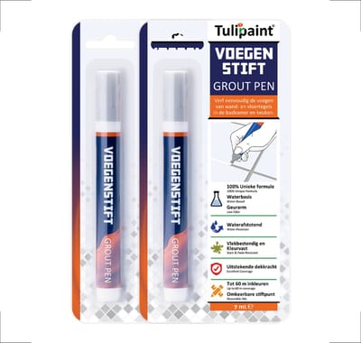 DuoPack - Tulipaint Voegenstift (Zilvergrijs) - Voegenmarker Voegenpen Voegenverf Voegverf - Voegstift - voegen verven schilderen - voegenfris - voegenreiniger - voegen verf - tegelvoegen schoonmaken schoonmaakmiddel - tegelvoeg voeg stift marker pen