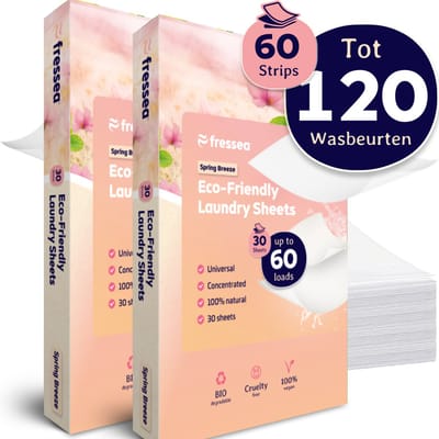 Fressea Wasstrips 120 Wasbeurten - Wasmiddel Strips - Plasticvrij & Vegan Wasmiddeldoekjes (Lentebloesem)