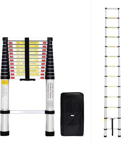 Todeco - Telescopic ladder, Folding Ladder - Maximum load: 150 kg - Standard/Certification: EN131-12ft, FREE Carry bag, EN 131