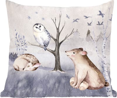 Sierkussens - Kussentjes Woonkamer - 60x60 cm - Dieren - Winter - Hert - Kerstversiering - Kerstdecoratie voor binnen - Woonkamer