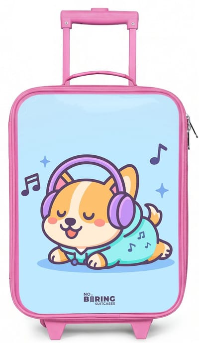 NoBoringSuitcases.com® - Kinderkoffer roze - Kindertrolley meisje - Kawai - Hond - Muziek - Koffer kind lichtgewicht - Reiskoffer trolley voor kinderen - Koffertje met lichtgevende wieltjes - Rolkoffer