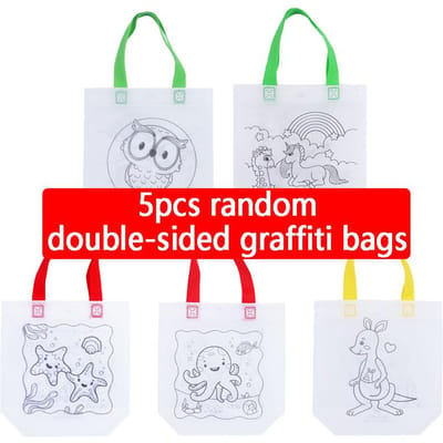 Sac Graffiti Double Face Tissu Non-tissé Enfants Fait Main Bricolage Peinture Jouets Colorés Cognition des Couleurs Puzzle Cadeau d'Anniversaire TMZ white