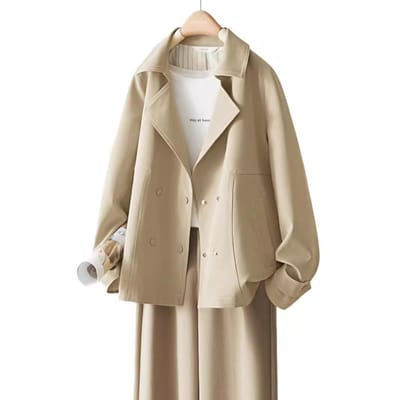 Kaki Korte Trenchcoat voor Dames in de Herfst Nieuw Losse Casual Kleine Dunne Jas 2XL beige