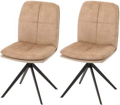 Set van 2 eetkamerstoelen MCW-M68, keukenstoel met rugleuning, draaibaar, automatische positie, metaal, stof/textiel ~ beige
