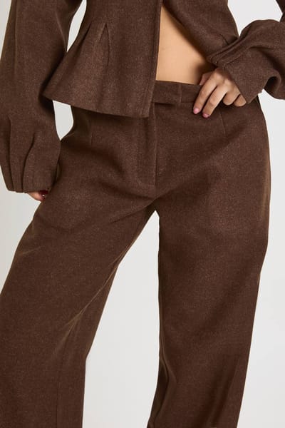 boohoo Dames Broek met rechte pijpen in wollook | Chocolate | Maat: 8