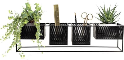 Dresz - Metalen wandrek - 4 verplaatsbare bakken - 60 x 11 x 15 cm - Zwart