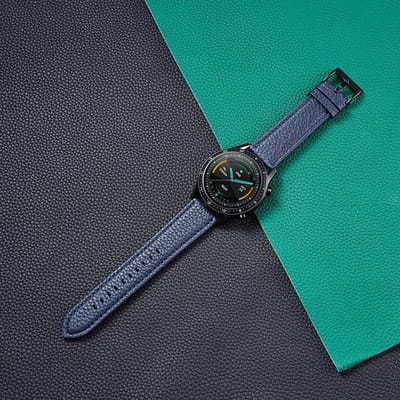 Fungus - Smartwatch bandje - Geschikt voor Samsung Galaxy Watch 3 45mm, Gear S3, Huawei Watch GT 2 46mm, Garmin Vivoactive 4, 22mm horlogebandje - PU leer - Blauw