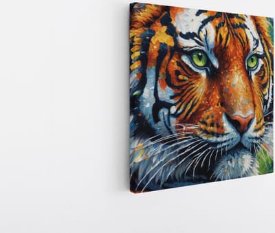 Saammp Canvas Schilderij - Tijger - Dieren - Abstract - 20x20 - Foto op canvas - Wanddecoratie - muurdecoratie Woonkamer - Slaapkamer decoratie - Canvas Print