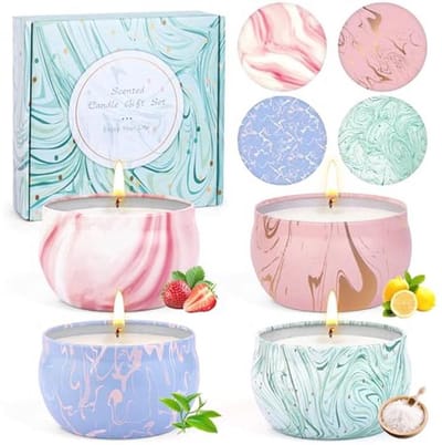 Geurkaarsenset voor Vrouwen - Perfect Kerstcadeau met 4 Geurkaarsen, 100 Uur Brandduur, Sojawas voor Stressverlichting