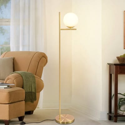 NETTLIFE Vloerlamp - goud - E27 Fitting - 1-Lichts - met glazen Lampkap - Vintage Leeslamp - met kabel 2M - met Voetschakelaar - voor Slaapkamer | Woonkamer - Zonder Lichtborn - 150cm
