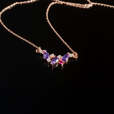 OZ Jewels – Trio Dauw Ketting – Roségoud – Amethist – Zilver – Dames