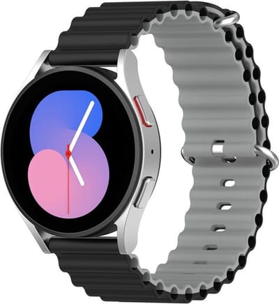 By Qubix - Ocean Style bandje 20mm - Zwart / grijs - Geschikt voor Samsung Galaxy Watch 7 (40 & 44mm) - Galaxy Watch FE - Galaxy Watch 6 - Galaxy Watch 6 Pro - Galaxy Watch 5 - 5 Pro - Galaxy Watch 4 - 4 Classic - Active 2 - Watch 3 (41mm)