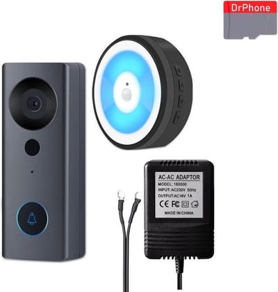 DrPhone LM6-C – Camera Deurbel Met Binnen Bel + MicroSD-Kaart (16GB) Bekabeld - Smartcam Camera Deurbel Met Alexa & Google Assistant – Camera Deurbel Met Mobiele App – Zwart