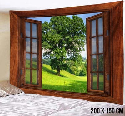 Allernieuwste.nl® Urban Loft Wandkleed XL Wandtapijt Extra Raam Bos Landschap Wanddecoratie Minimalisme Muurkleed Tapestry - Venster - 200 x 150 cm