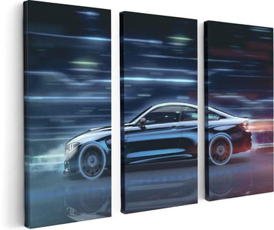 Artaza Canvas Schilderij Drieluik Zwarte Sportwagen Auto - 120x80 - Foto Op Canvas - Canvas Print